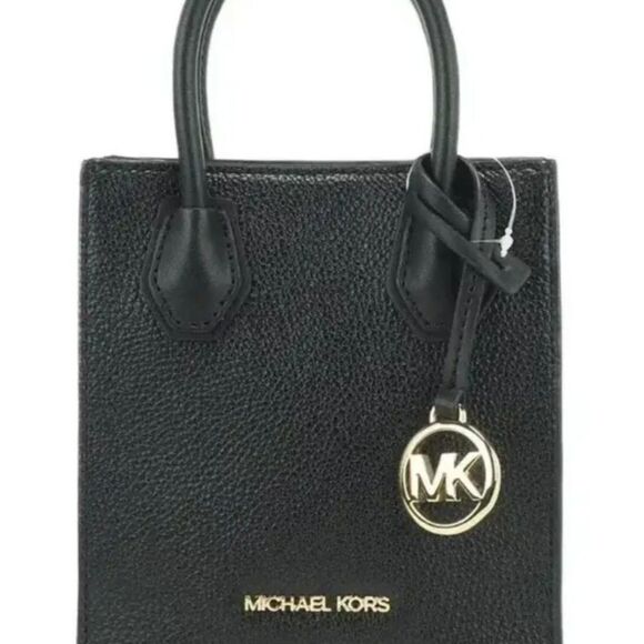 Michael Kors Handbags - Michael Kors Mercer XS Black PVC North South Shopper Crossbody Bag MK Logo